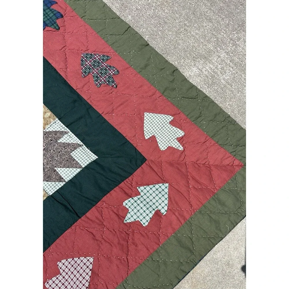 Vintage Handmade Cabin Lodge Quilt Deer Ducks Fishing Applique Patchwork 102x91